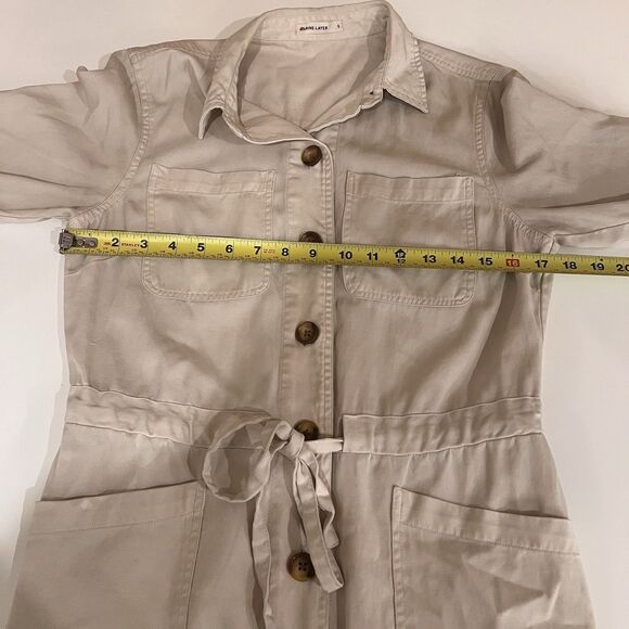 Marine Layer Jumpsuit Womens Small Beige Short Sleeve Button Front Utility - Picture 8 of 11